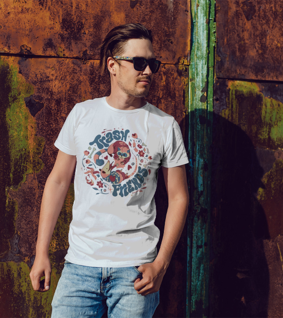 Trash Friends Cat And Possum Floral T-Shirt