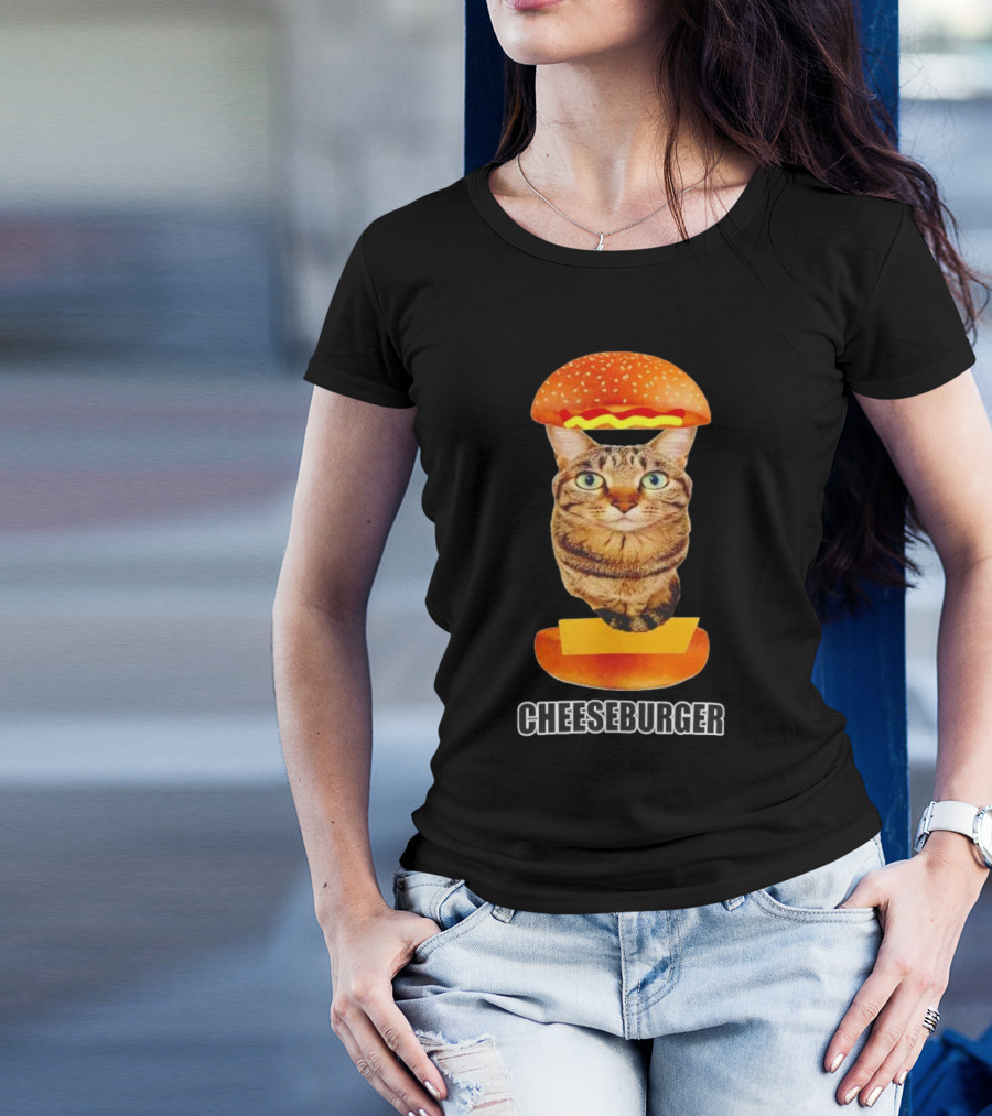 Cat Cheeseburger Head Sandwich T-Shirt