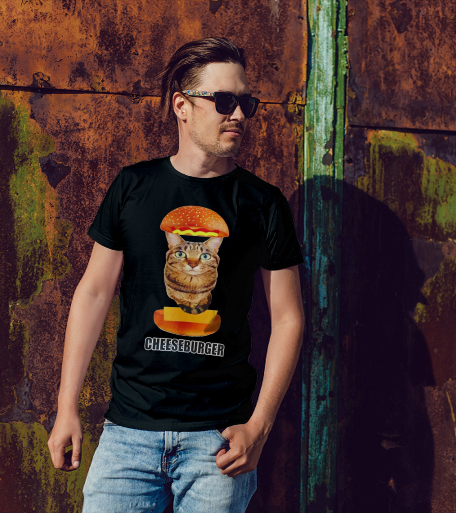 Cat Cheeseburger Head Sandwich T-Shirt