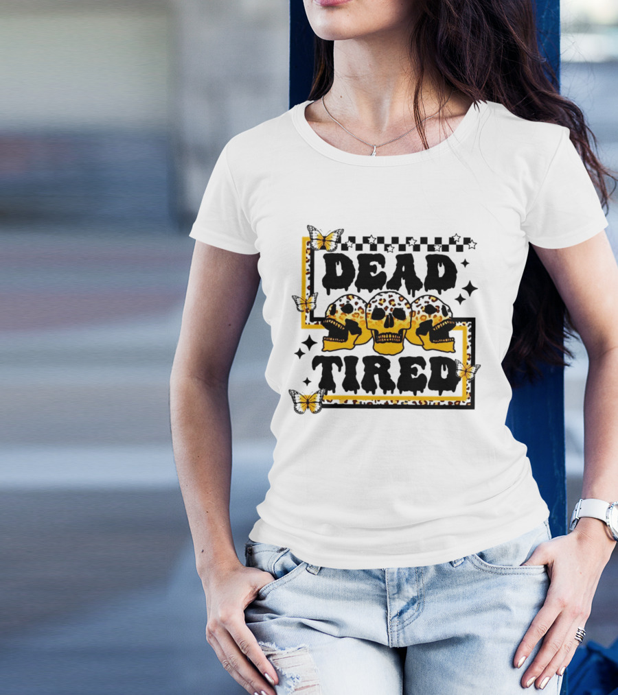 Dead Tired Skull Butterflies Stars Trio T-Shirt