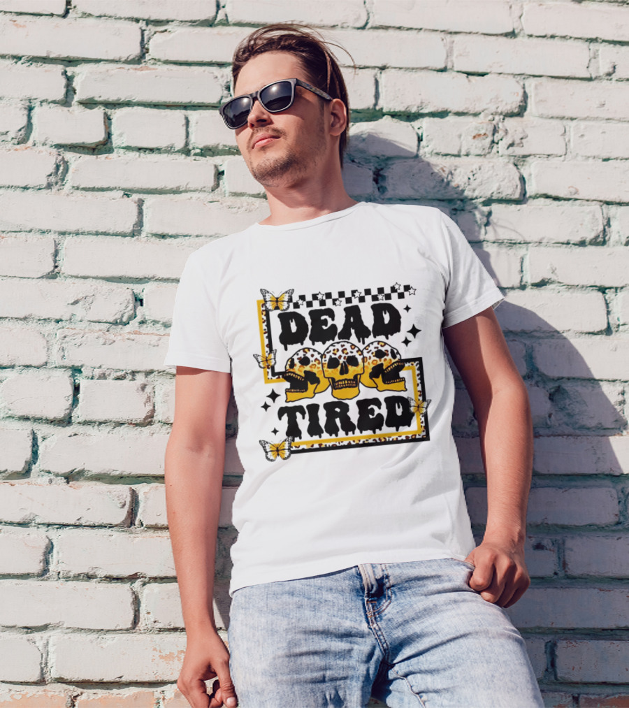 Dead Tired Skull Butterflies Stars Trio T-Shirt
