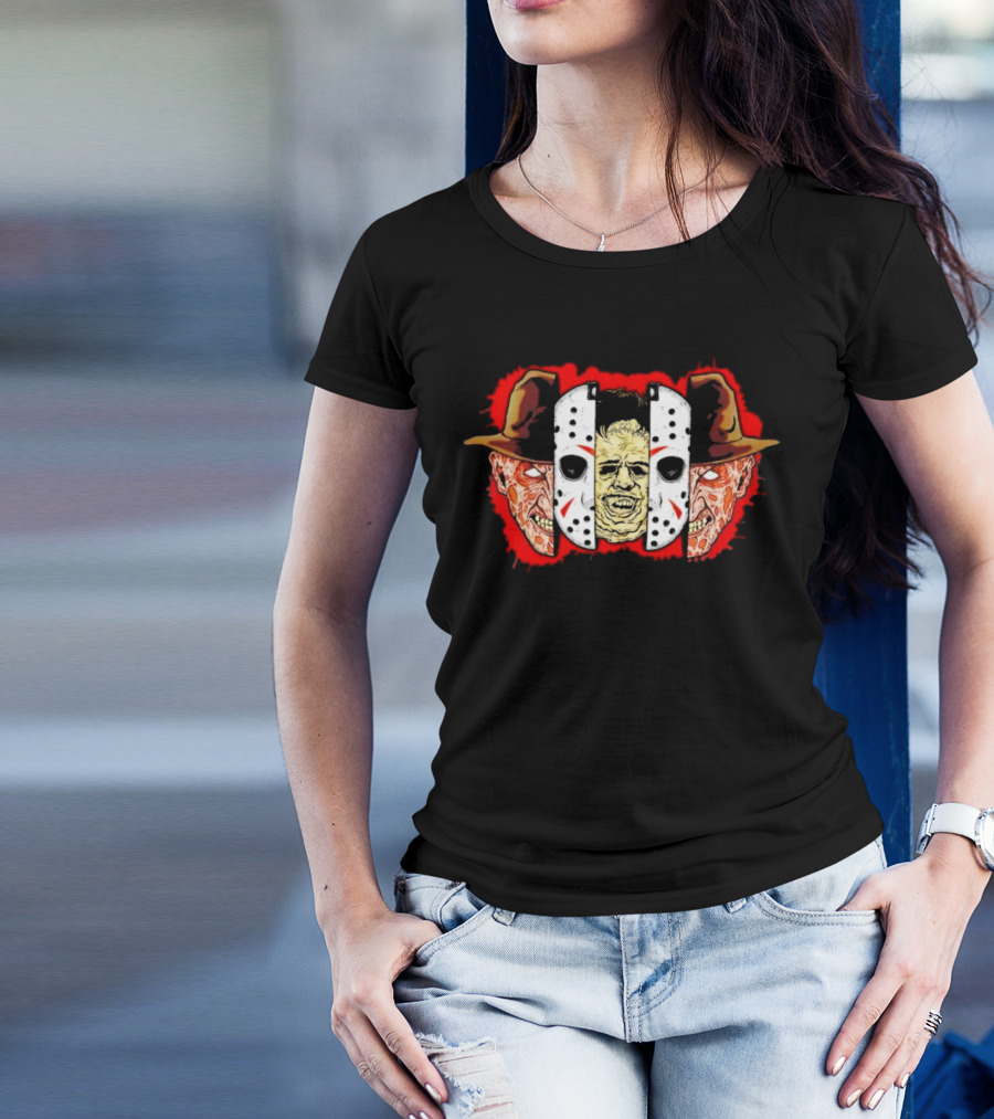 Michael Myers Jason Voorhees Freddy Krueger Slasher Trio Mask Horror Icons T-Shirt