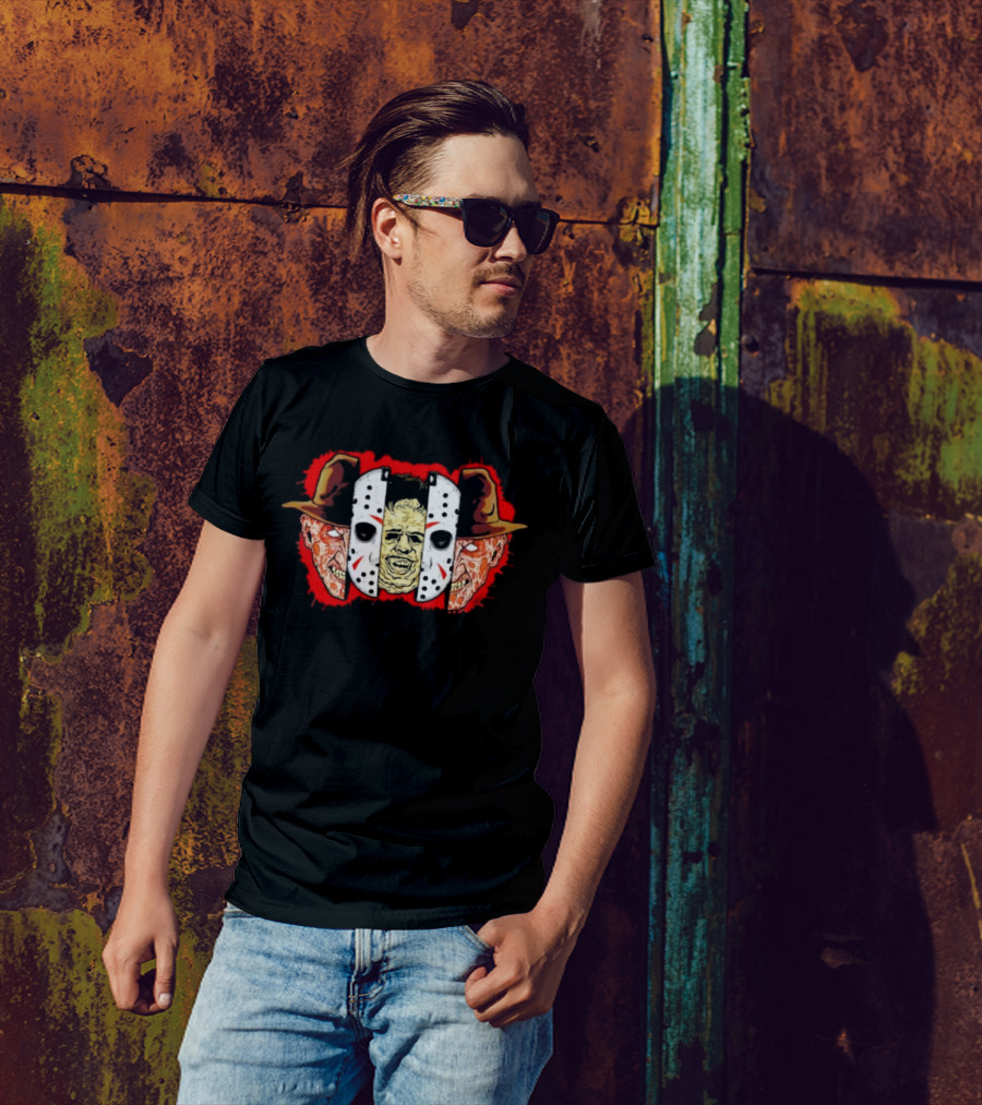 Michael Myers Jason Voorhees Freddy Krueger Slasher Trio Mask Horror Icons T-Shirt