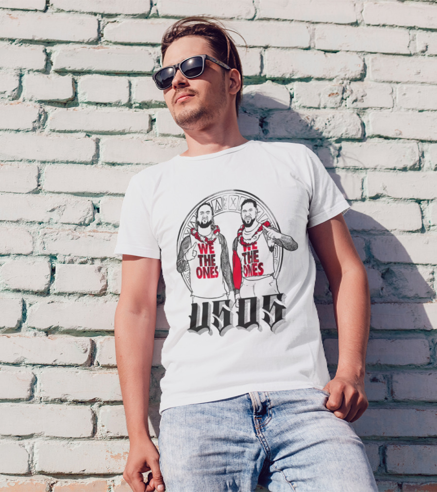 Ripple Junction Gray The Usos We The Ones Red Text And Figures T-Shirt