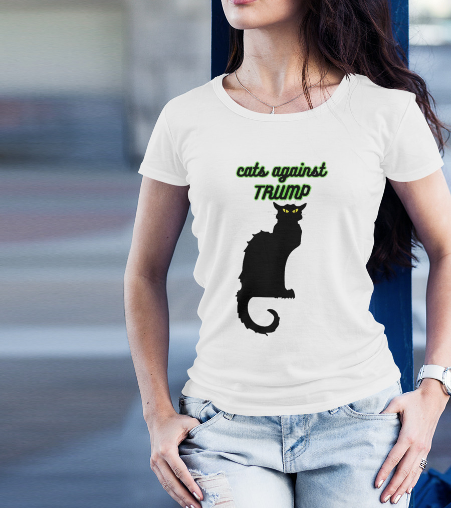 Cats Against Trump Black Cat Silhouette With Glowing Yellow Eyes T-Shirt