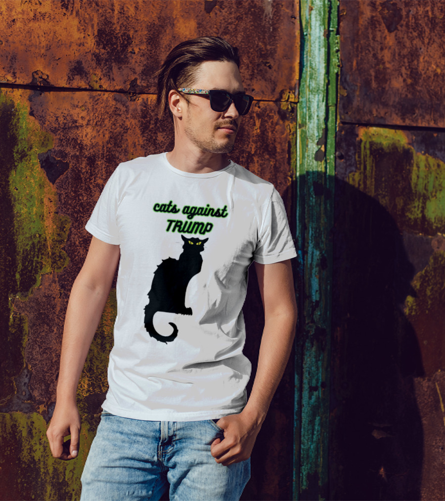 Cats Against Trump Black Cat Silhouette With Glowing Yellow Eyes T-Shirt