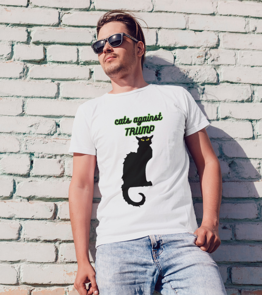 Cats Against Trump Black Cat Silhouette With Glowing Yellow Eyes T-Shirt