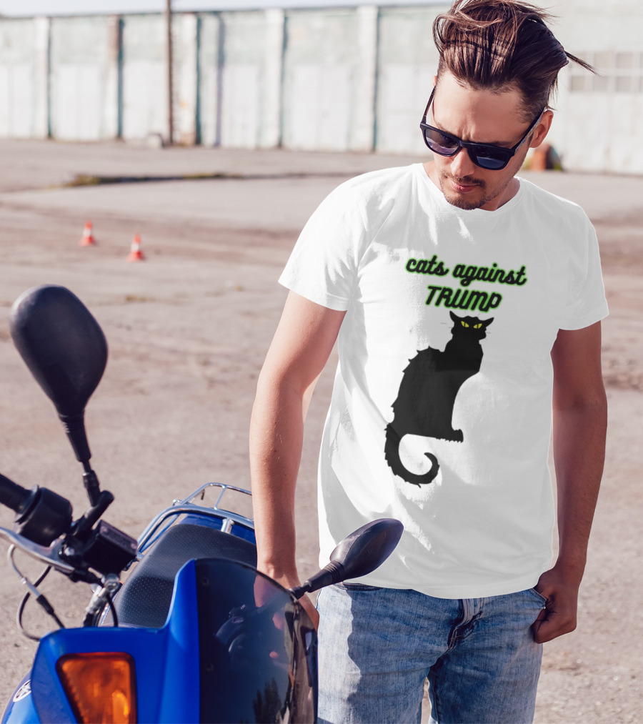 Cats Against Trump Black Cat Silhouette With Glowing Yellow Eyes T-Shirt