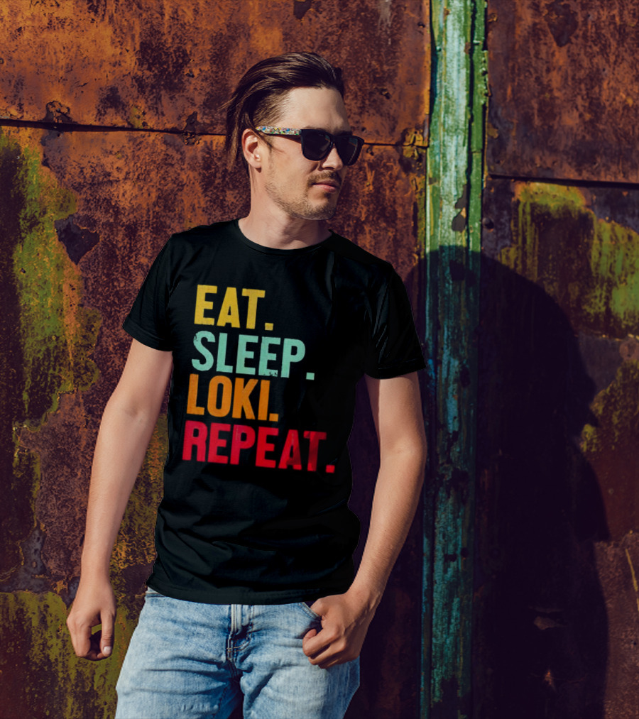 Eat Sleep Loki Repeat Marvel Fans Fandom Phrase T-Shirt