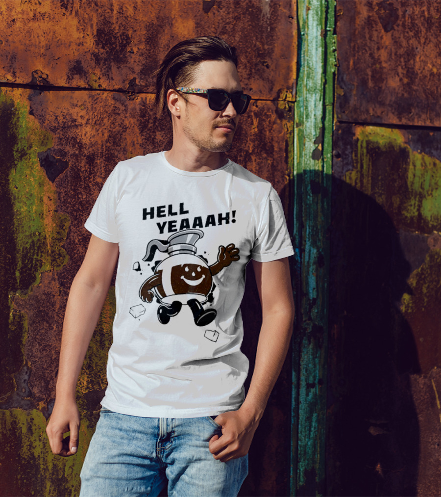 HELL YEAAAH FOR COFFEE MASCOT RUNNING ENTHUSIASTICALLY WITH ICE CUBES T-Shirt