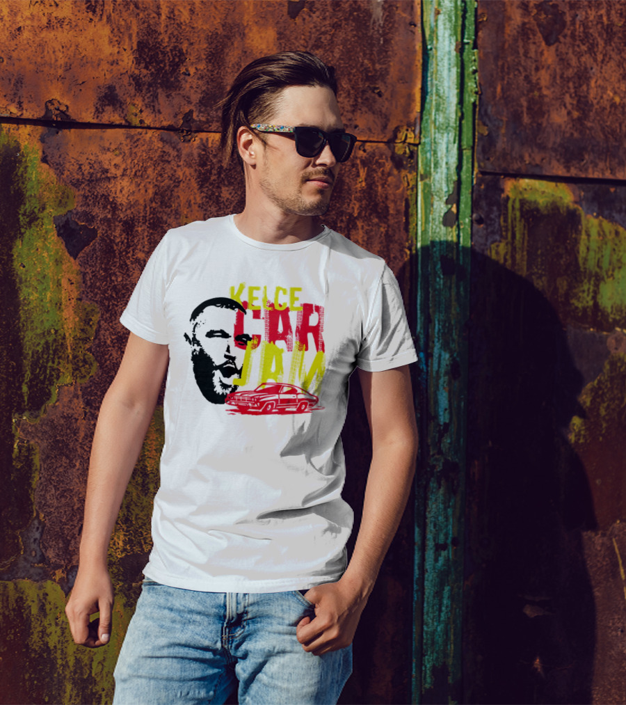 Kelce Car Jam Bold Yellow Red Face Car T-Shirt
