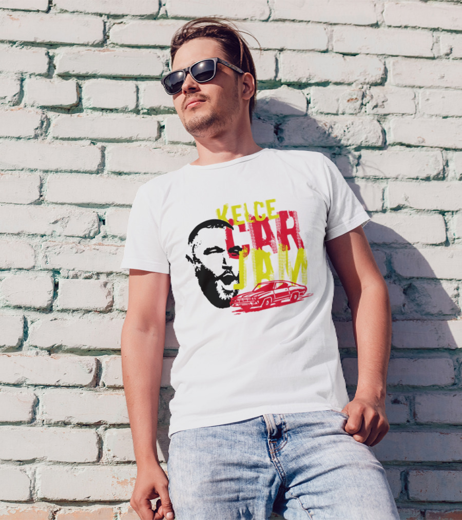 Kelce Car Jam Bold Yellow Red Face Car T-Shirt