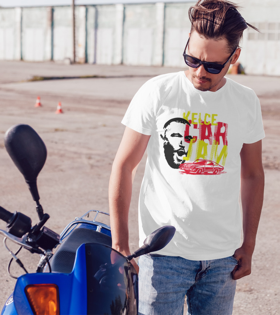 Kelce Car Jam Bold Yellow Red Face Car T-Shirt