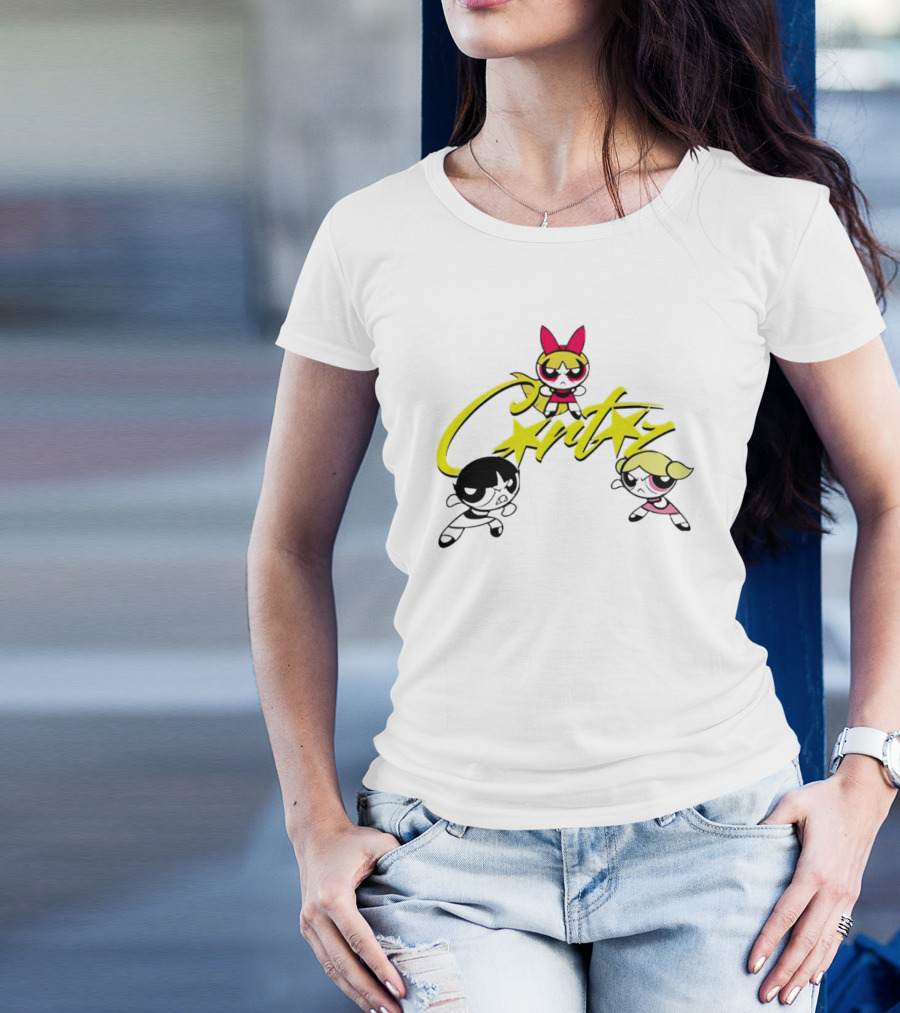 The Powerpuff Girls Corteiz Logo With Characters Buttercup Blossom Bubbles T-Shirt