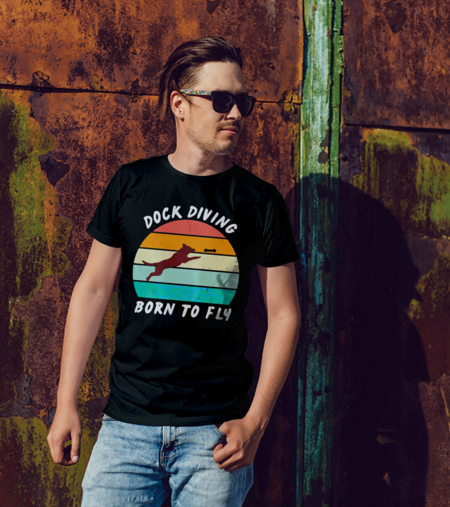 Dock Diving Born To Fly Vintage Retro Stripes Dog T-Shirt