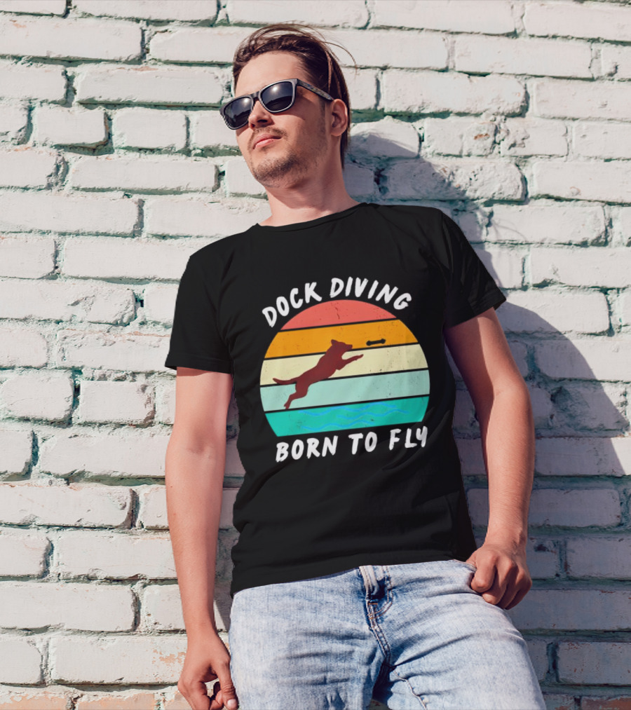 Dock Diving Born To Fly Vintage Retro Stripes Dog T-Shirt