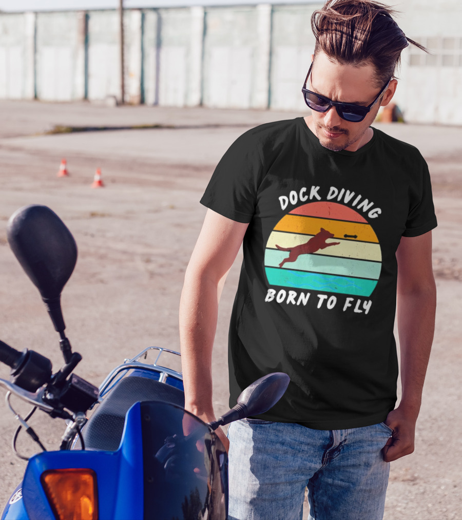 Dock Diving Born To Fly Vintage Retro Stripes Dog T-Shirt