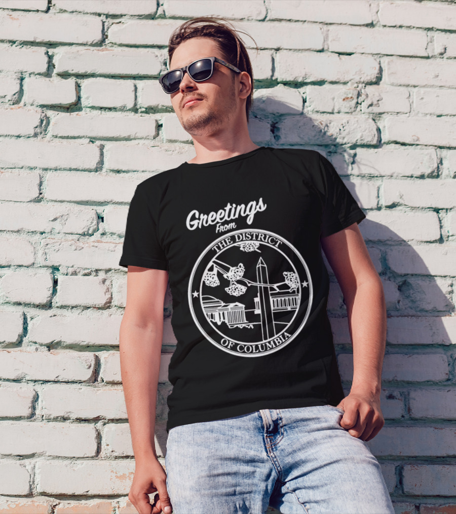 Greetings From The District Of Columbia Cherry Blossoms And Monument T-Shirt
