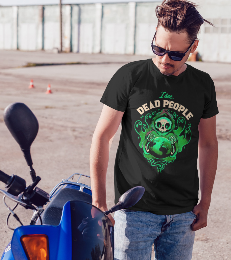 I See Dead People Grim Reaper Holding Earth With Ghosts T-Shirt