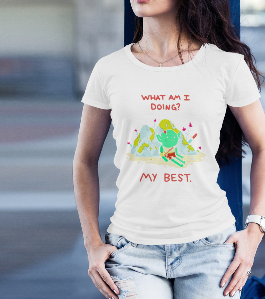 WHAT AM I DOING MY BEST Seated Goblin With Sword In Rocky Landscape T-Shirt