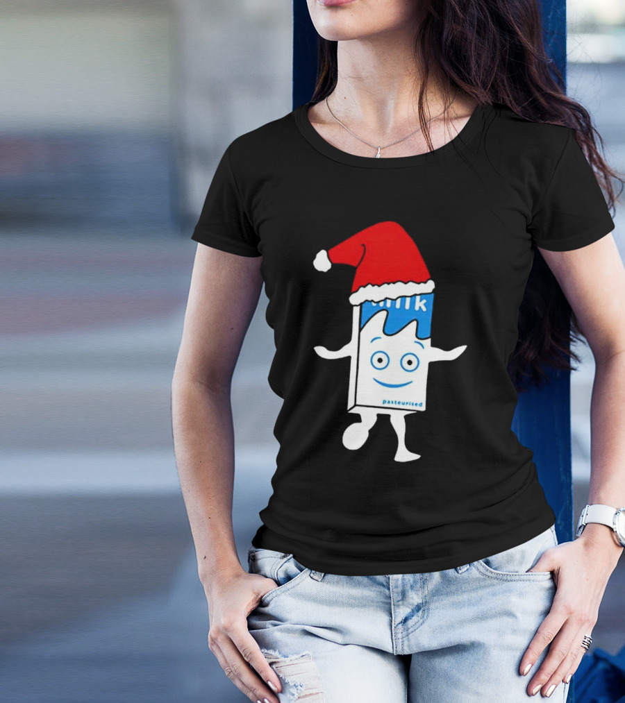 Blur Milk Christmas Cartoon With Santa Hat T-Shirt
