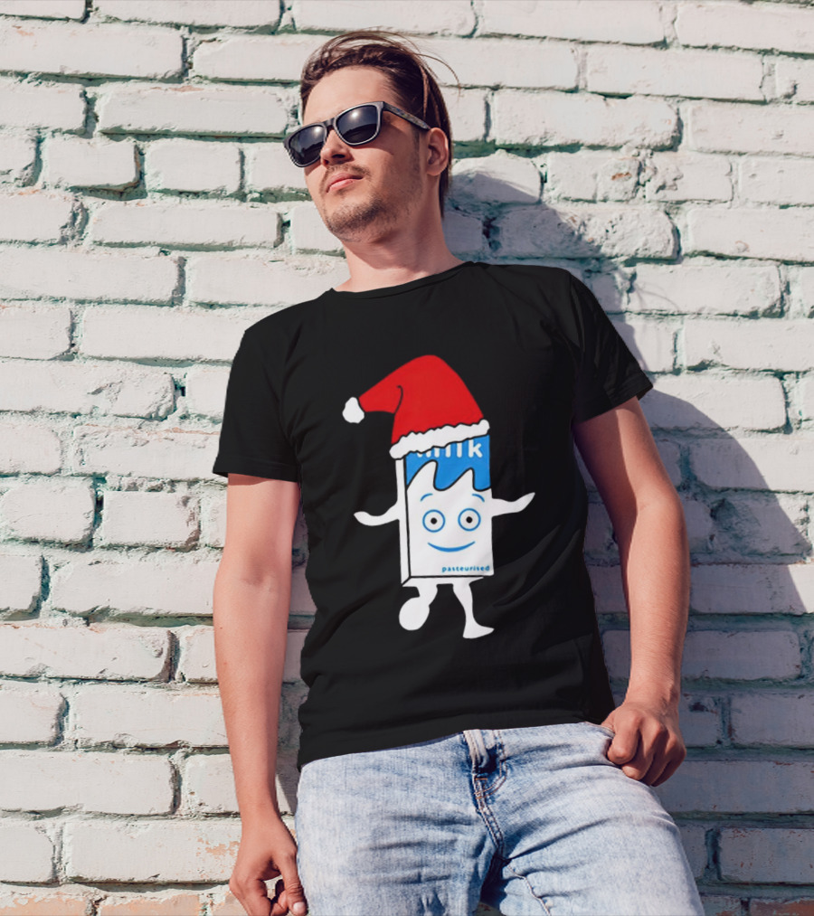 Blur Milk Christmas Cartoon With Santa Hat T-Shirt