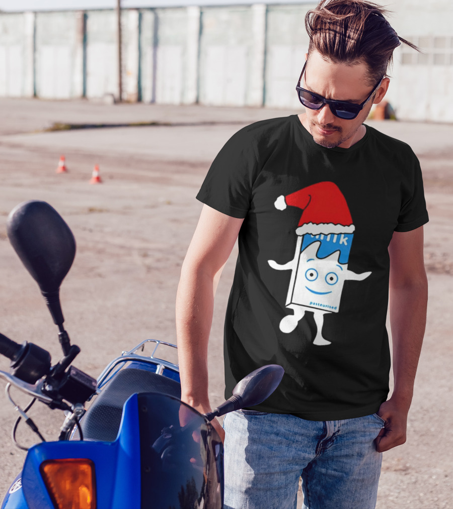 Blur Milk Christmas Cartoon With Santa Hat T-Shirt