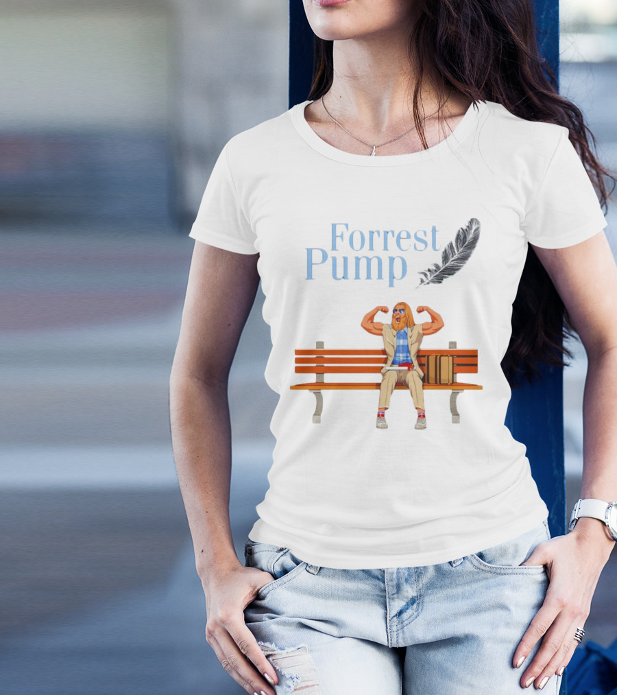 Forrest Pump Sitcom Character With Feather And Bench T-Shirt