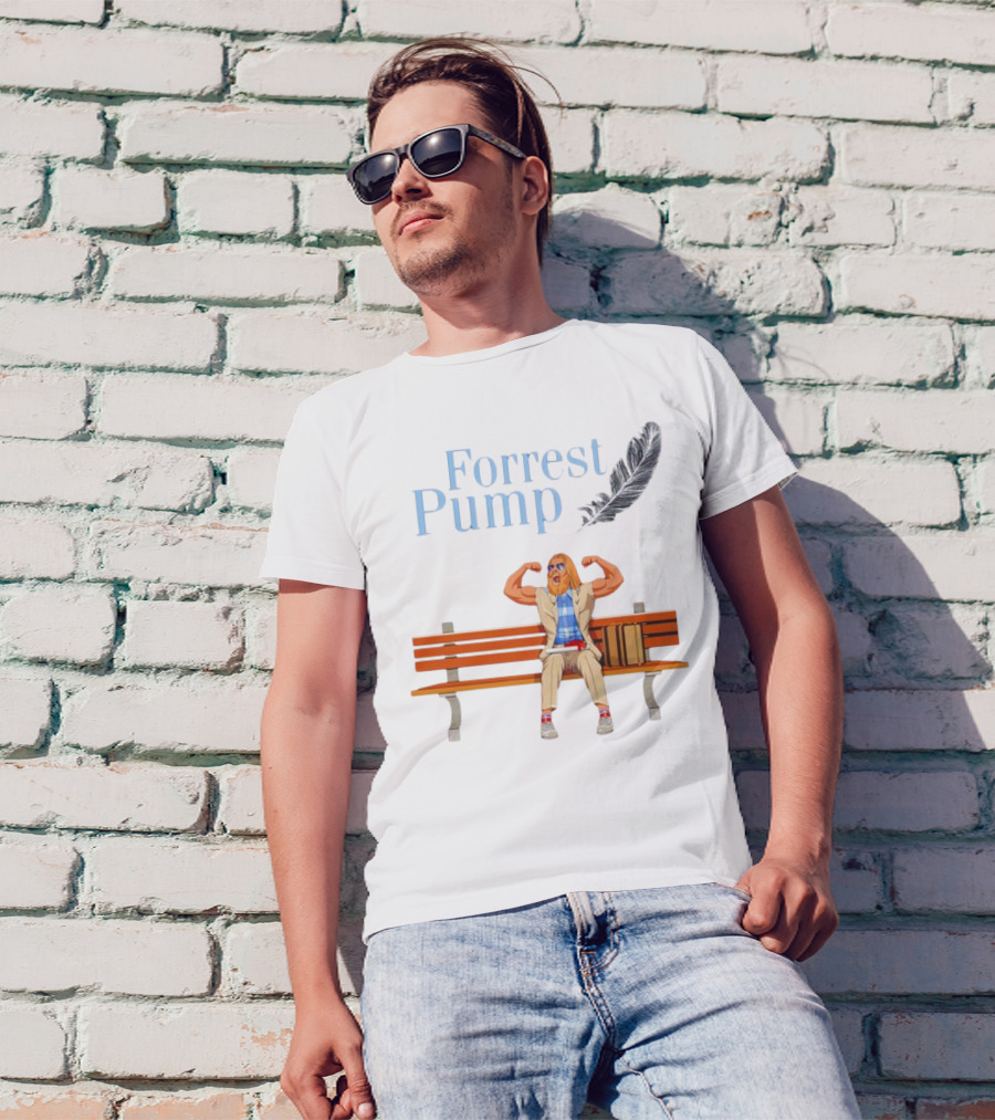 Forrest Pump Sitcom Character With Feather And Bench T-Shirt