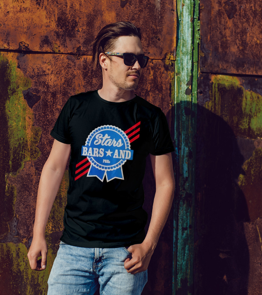 Stars Bars And PBRs Patriotic Blue Ribbon Badge T-Shirt