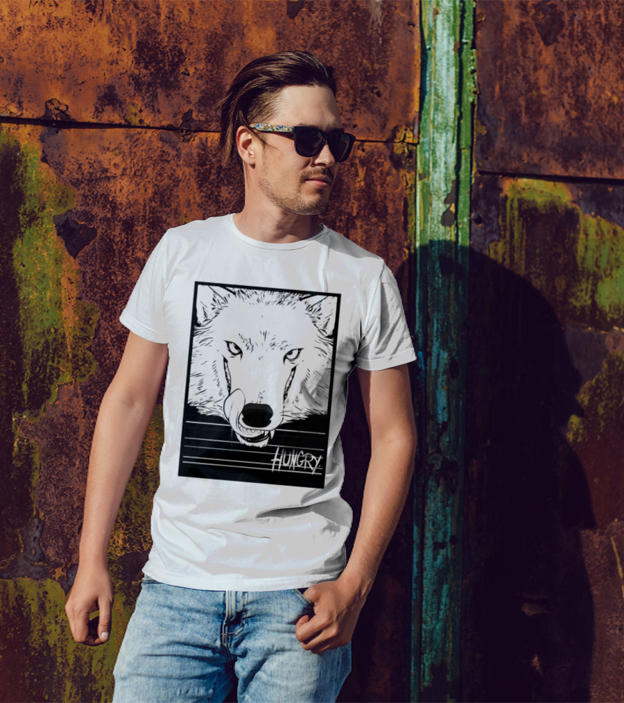 Wolf Hungry Fierce Stare With Textured Brush Strokes T-Shirt