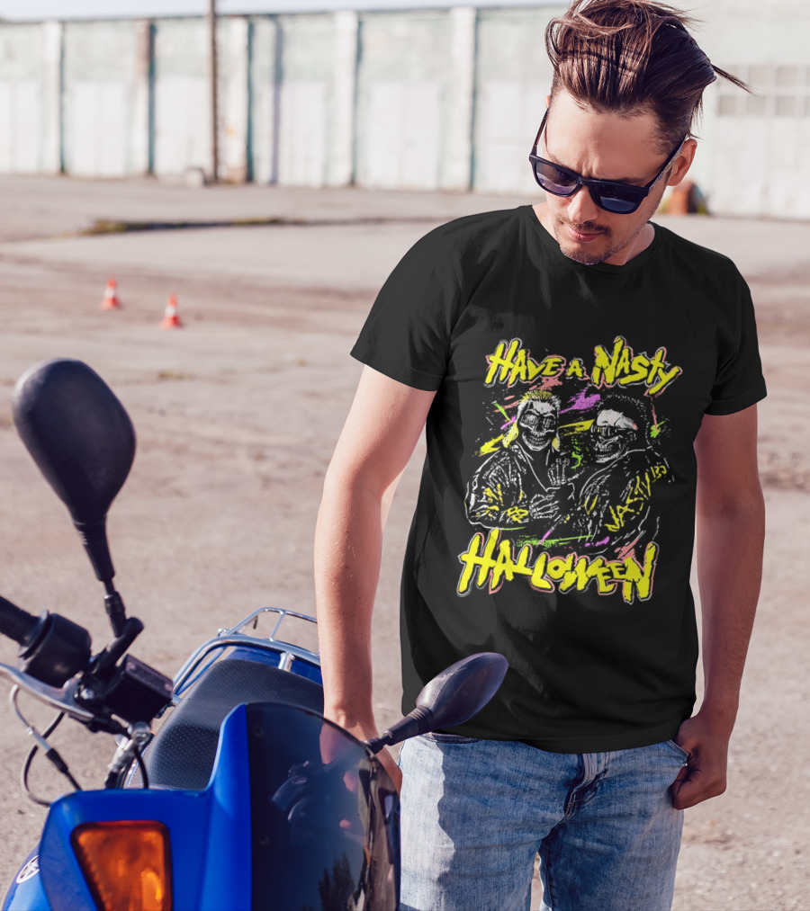 Have A Nasty Halloween Skeleton Warriors Vibrant Neon T-Shirt