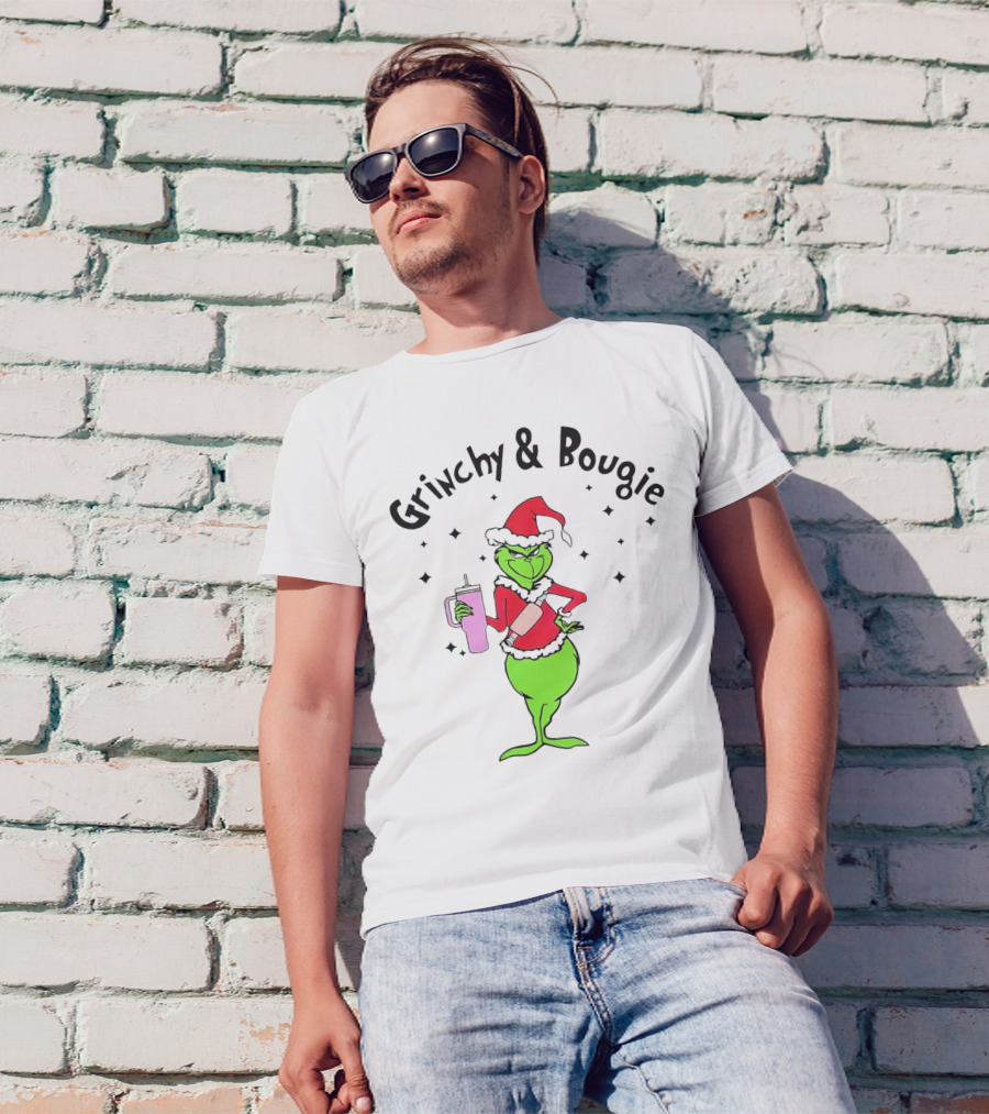 Grinchy And Bougie Santa With Pink Tumbler T-Shirt