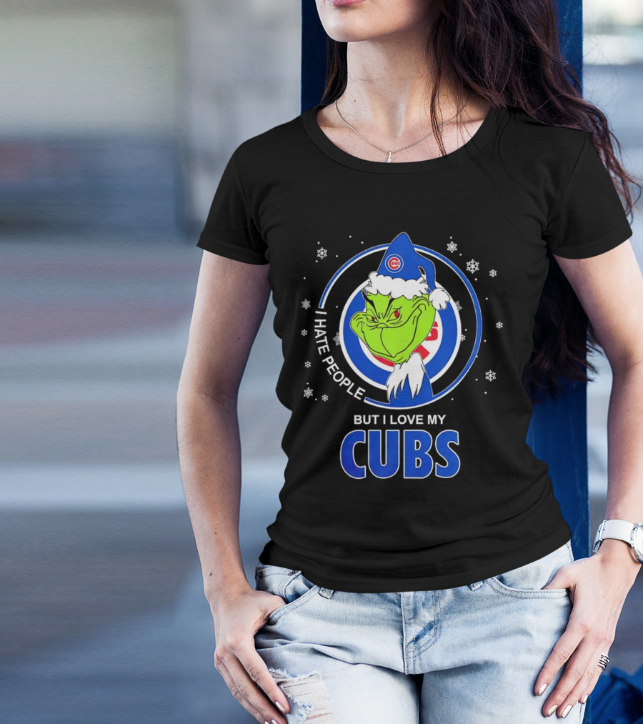 Christmas Grinch Santa I Hate People But I Love My Cubs T-Shirt