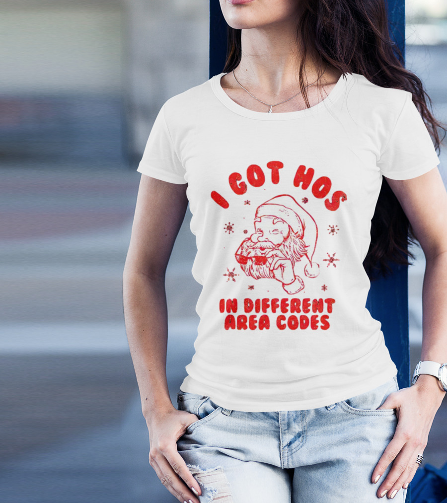 I Got Hos In Different Area Codes Santa Claus Sunglasses Snowflakes T-Shirt