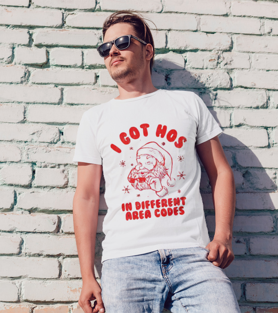 I Got Hos In Different Area Codes Santa Claus Sunglasses Snowflakes T-Shirt