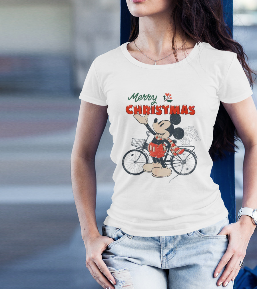 Mickey Mouse Merry Christmas Bicycle Holiday Cheer T-Shirt