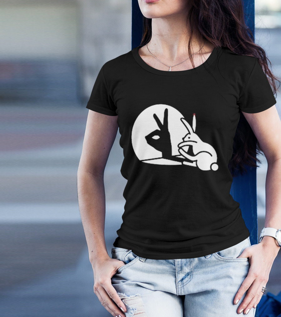 Rabbit Hand Shadow Peace Gesture Optical Illusion T-Shirt