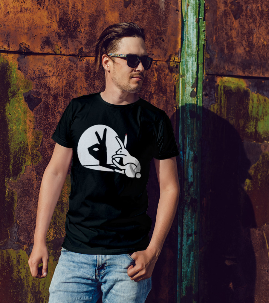 Rabbit Hand Shadow Peace Gesture Optical Illusion T-Shirt