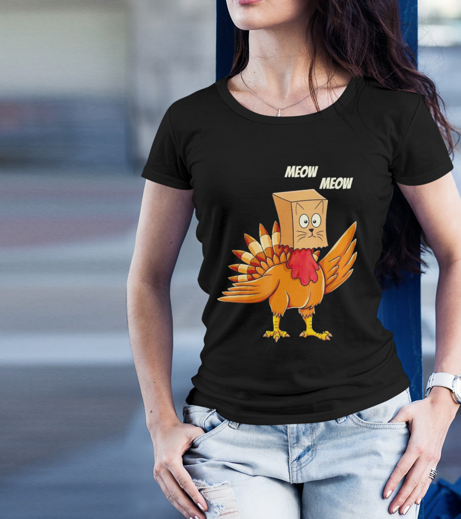 Meow Meow Turkey Cat Thanksgiving T-Shirt
