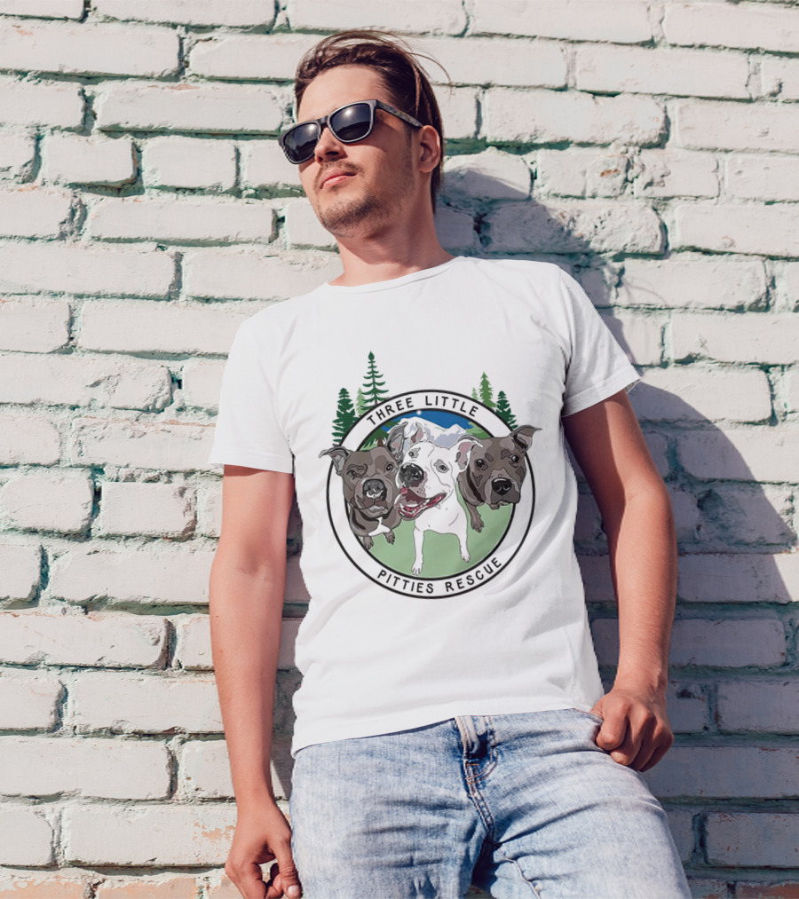 Three Little Pitties Rescue Forest Trio Dogs T-Shirt