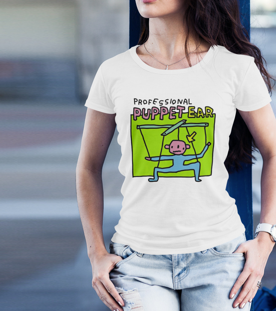 Professional Puppet Ear Illustration Marooned On Vibrant Green Background T-Shirt