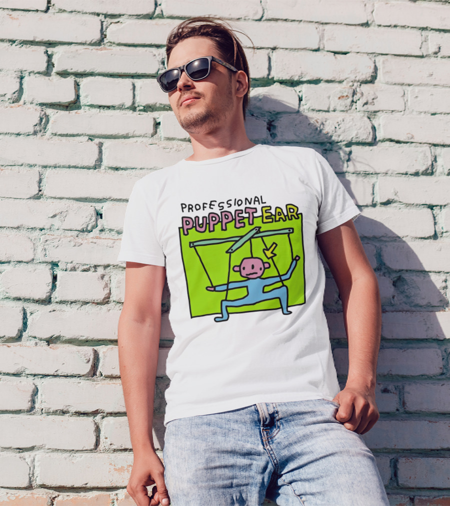 Professional Puppet Ear Illustration Marooned On Vibrant Green Background T-Shirt