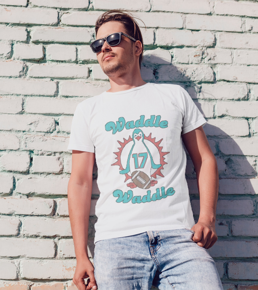 Waddle Waddle 17 Football Penguin Miami Dolphins T-Shirt