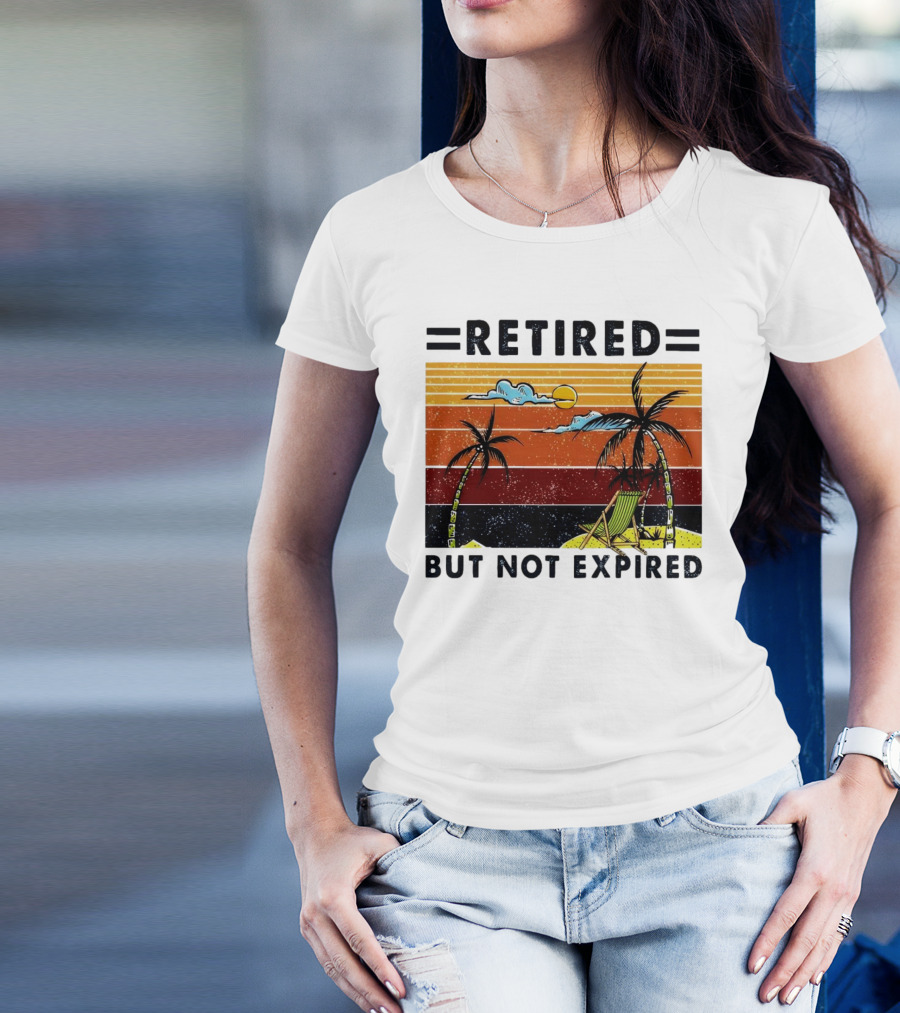 Retired But Not Expired Beach Vintage Sunset Palm Trees Chair Retro T-Shirt