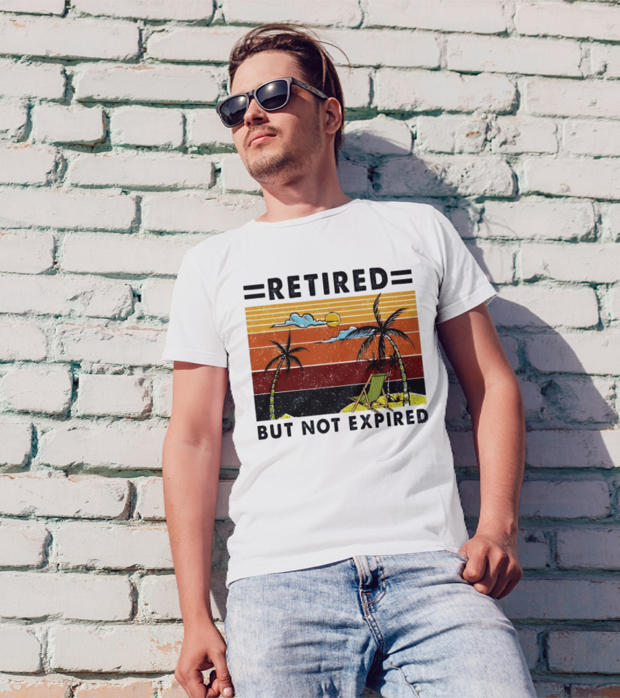 Retired But Not Expired Beach Vintage Sunset Palm Trees Chair Retro T-Shirt