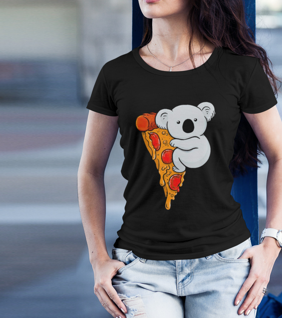 Koala Hugging Pizza Slice Cartoon T-Shirt