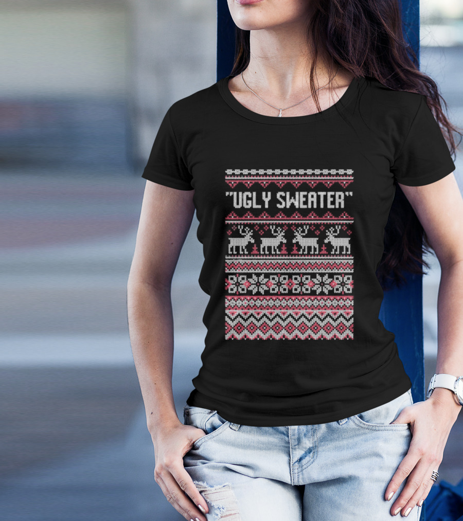 Ugly Sweater Christmas Reindeer Snowflake T-Shirt