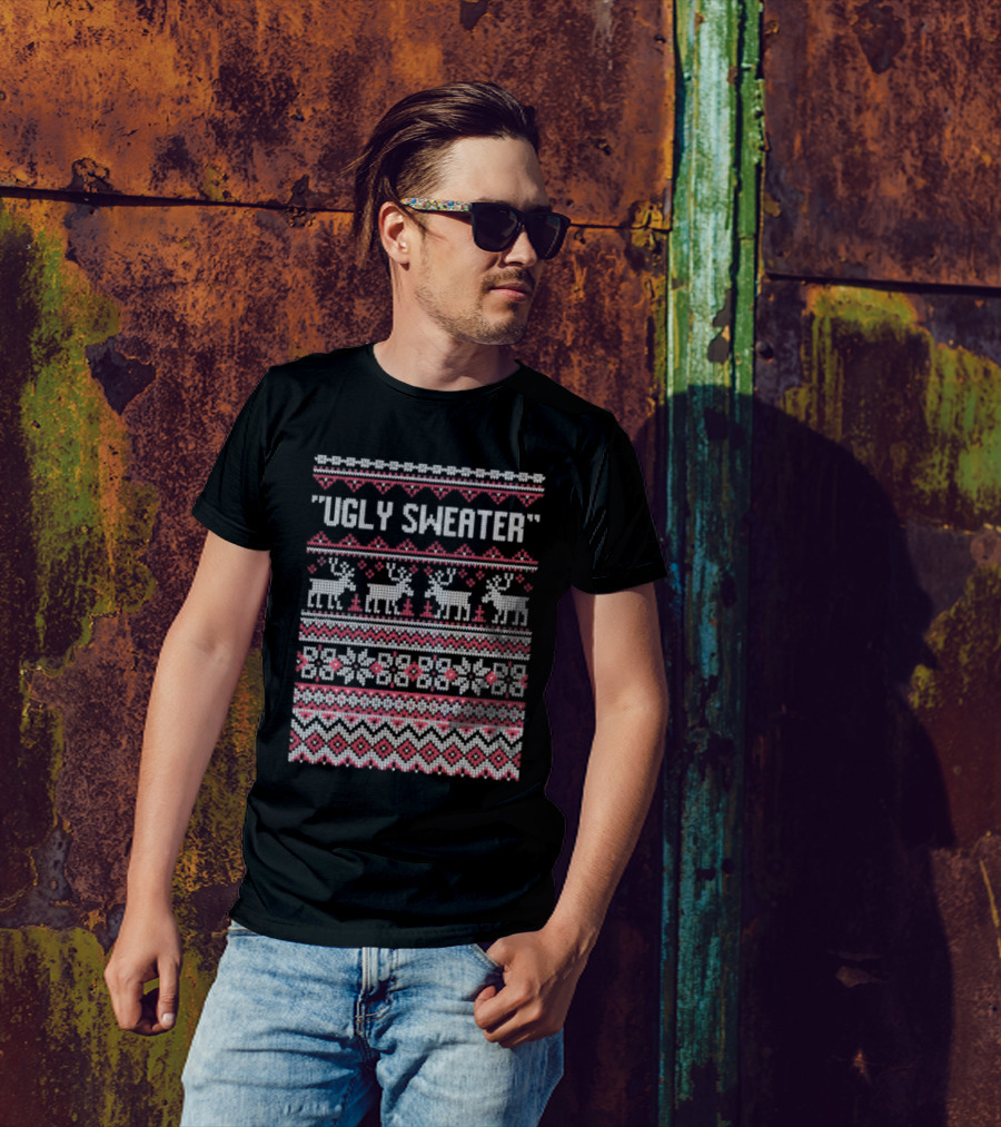 Ugly Sweater Christmas Reindeer Snowflake T-Shirt