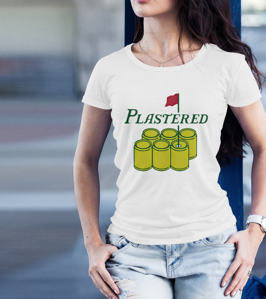 Plastered Flag With Beer Can Pyramid And Red Golf Pin T-Shirt